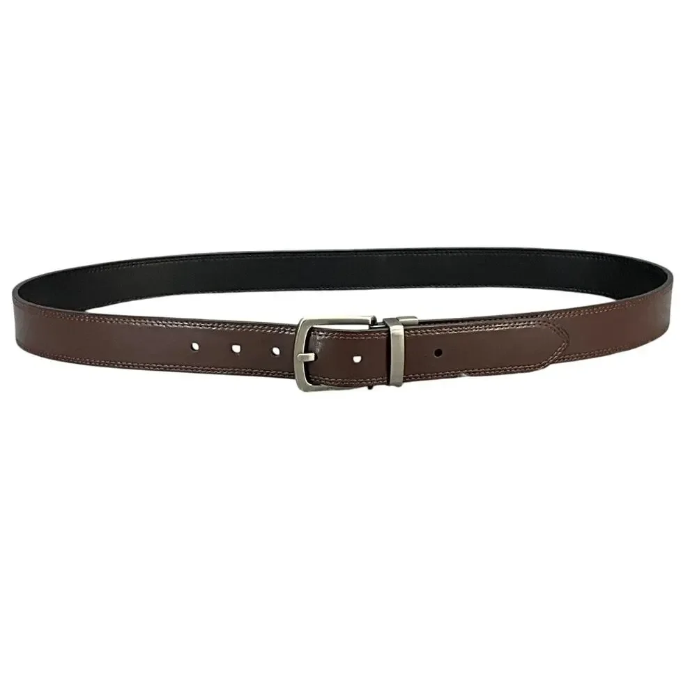 Dickies Reversible Black Brown Leather Brush Nickel Buckle Belt Men 40”- 46”